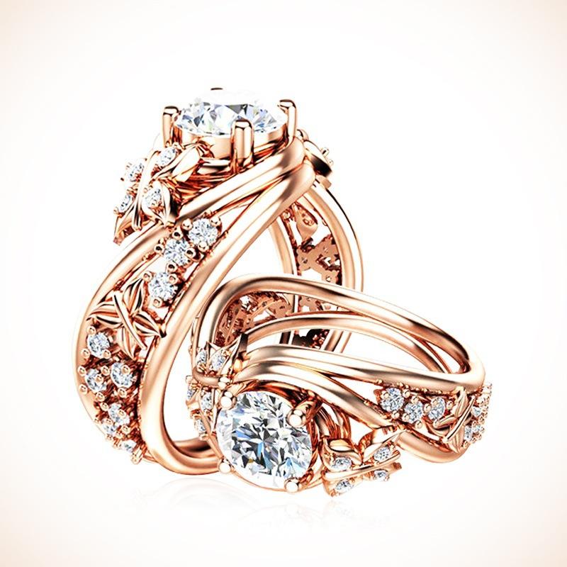 

Cluster Rings 14K Rose Gold Sapphire Elegant Ring For Women Gemstone Bague Etoile Anillos De Bizuteria Diamante Jewelry Jade Bizuterias, Golden;silver