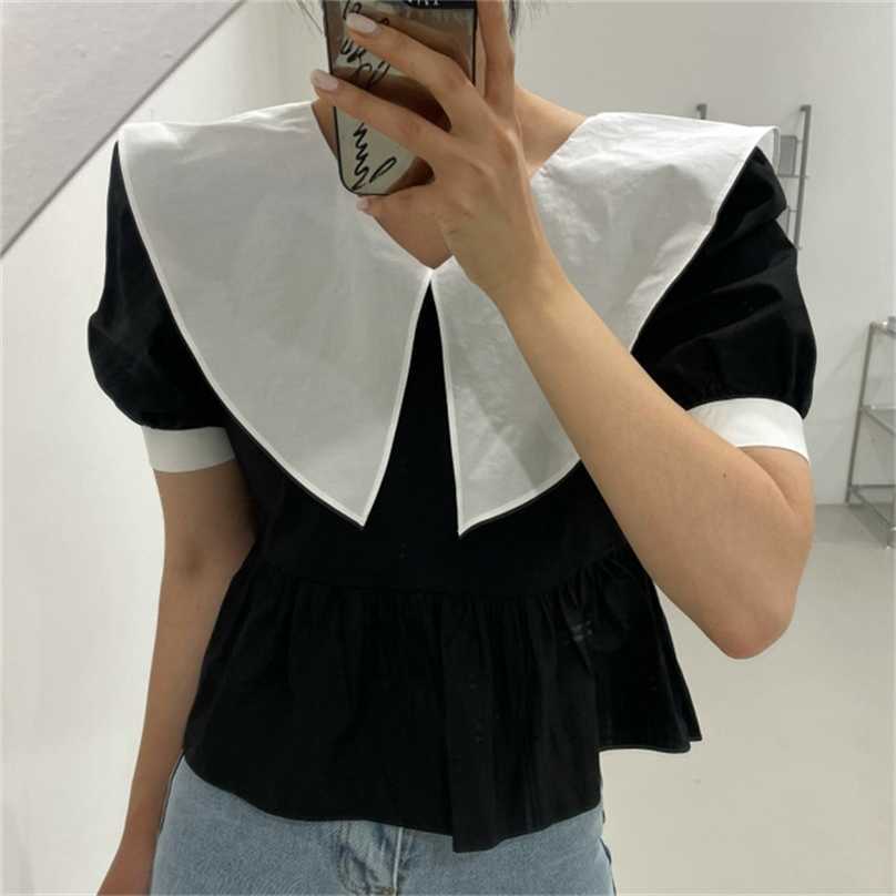 

Stylish Prom Slim Summer Sweet Color-Hit Femme Chic Blouses Office Lady Streetwear High Quality Short Shirts 210525, Black