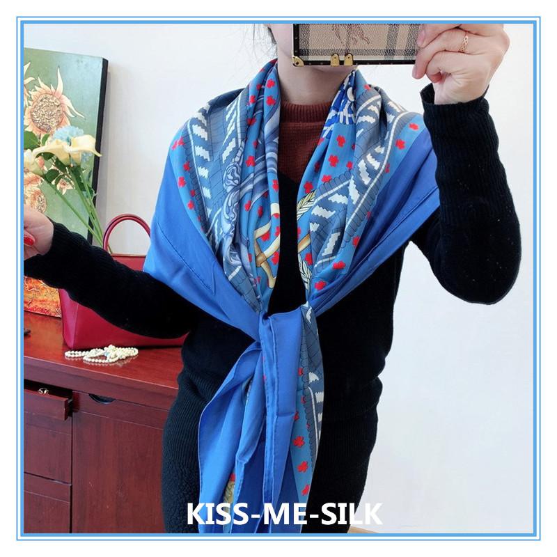 

Scarves KMS Autumn And Winter V-belt Buckle Silk Twill Big Square Scarf Mulberry-silk Shawl Girl Lady Woman 140*140CM/95G