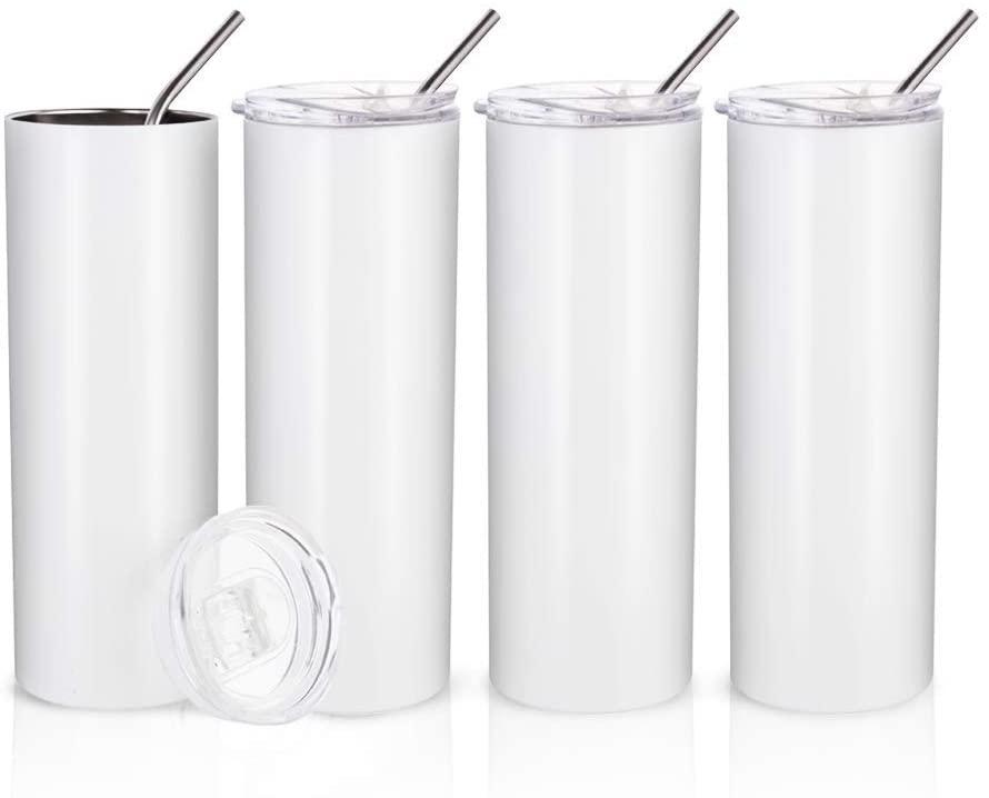 

Sublimation Straight Tumblers 20oz Stainless Steel Skinny Mugs clear straw DIY Tall Blank Cups 600ml Vacuum Insulated Coffee Beer Water Bottle