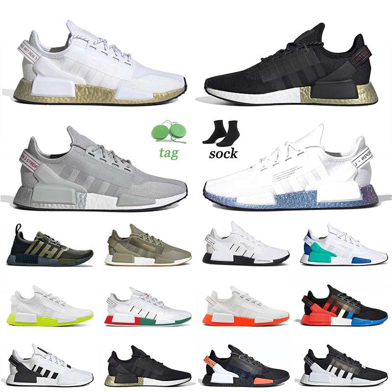 

Top Quality NMD R1 V2 Sports Running Shoes Gold Metallic Grey Silver White Speckled Dazzle Camo Black Trainers Outdoor Sneakers 36-45, D39 triple white 36-45