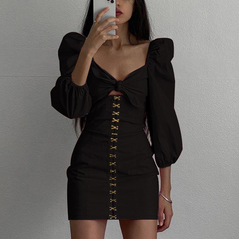 

Casual Dresses Women Black Elegant Backless Mini Dress Female Bandage V-neck Sequined 2021 Summer Fashion Bodycon Vintage For