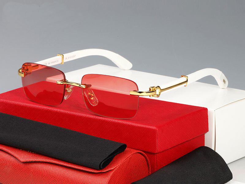 Rimless Red Fashion Sunglasses Frame Wooden Bamboo Vintage Retro Designer Gold Metal Black Brown Clear Lens Buffalo Horn Glasses With Boxes