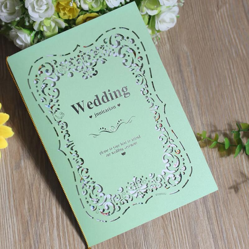 

Greeting Cards 30pcs/lot Arrival Laser Cut Hollow Wedding Invitation Card Two Folded Blank Inner Page With Envelope
