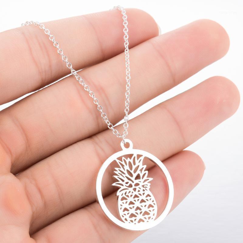 

Pendant Necklaces Wholesale Fashion Stainless Steel Pineapple For Women Jewelry Long Chain Round HollowFruit Custom Necklace, Silver