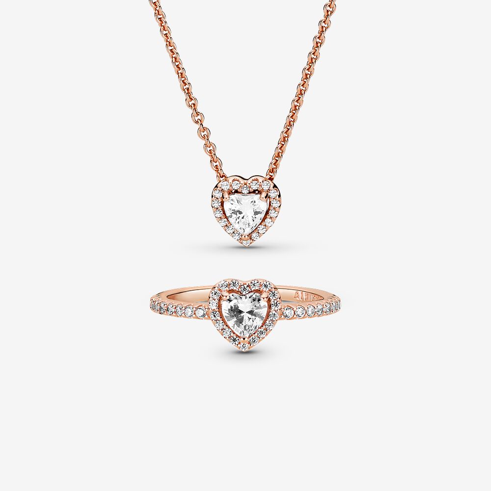 

100% 925 Sterling Silver Sparkling Elevated Heart Ring and Necklace Set For Women Wedding Engagement Rings Fashion Jewelry Accessories
