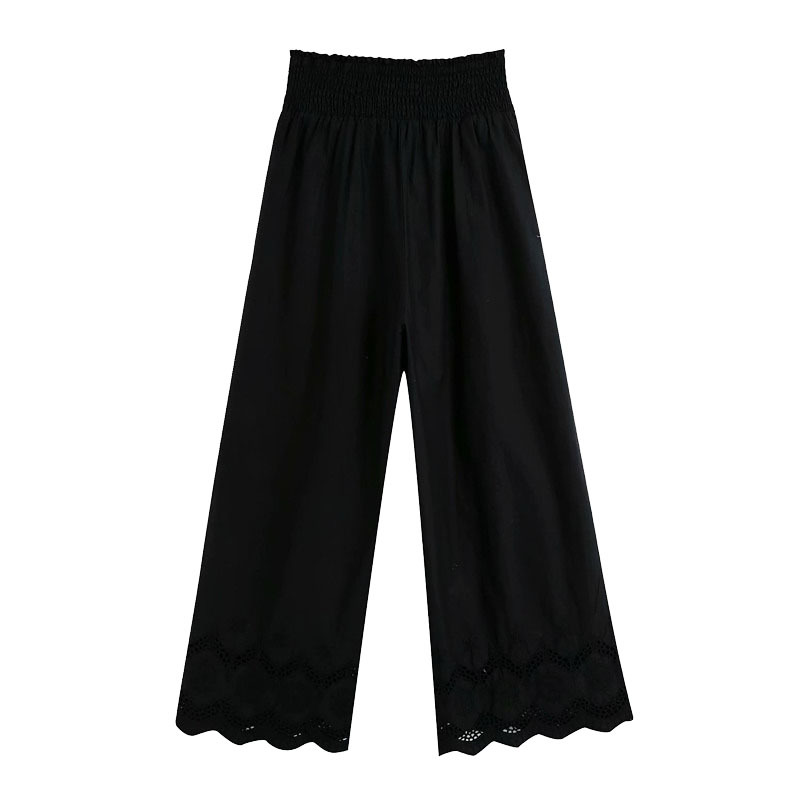 

Vintage Chic Fashion Openwork Embroidery Pants Women Fashion High Elastic Waist Side Pockets Ankle Trousers 210520, As picture