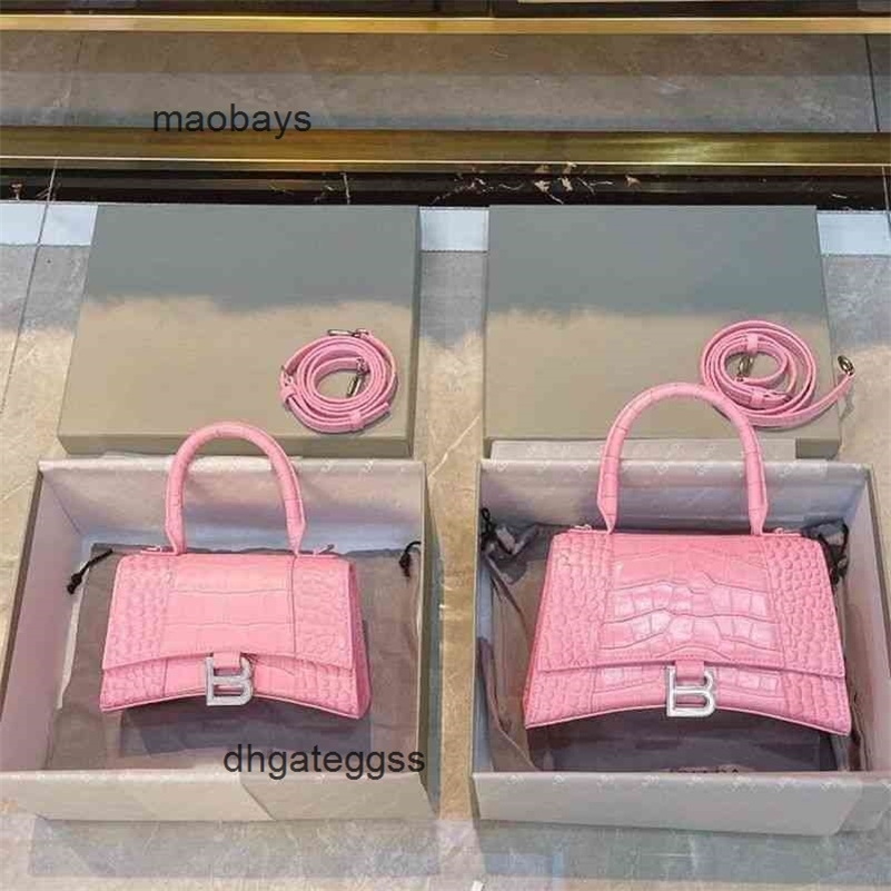 

balencaigas Handbag Bags Designers new fashion B-word crocodile pattern net red hourglass Fashion Leather Women's bag One Shoulder Messenger, Beige