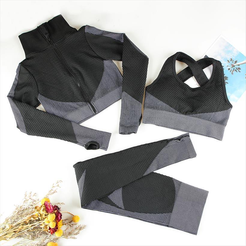 

seamless tracksuit zipper 2 3 womens tracksuits piece set fitness sport high stretchy gym suits waist leggings, Gray