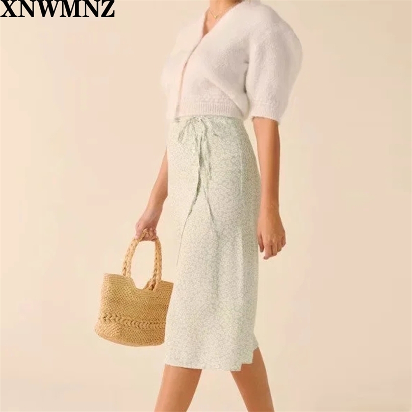 

Summer wrap long skirts womens vintage lolita green floral print split high waist skirt women korean fashion streetwear 210520