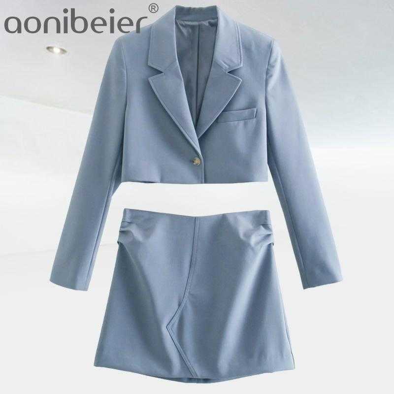 

ZA Women 2 Pieces Solid Skirts Blazer Set Business Long Sleeves Office Lady Sexy Party Suits Female Single Button 210604, Skirt