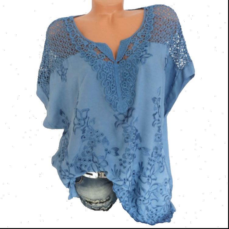 

5xl lace embroidered womens shirt batwing loose summer white hollow out short sleeve plus size 4xl blusas