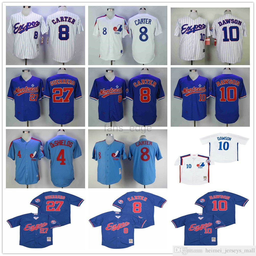 

Montreal Expos Jersey 27 Vladimir Guerrero 8 Gary Carter 10 Andre Dawson 4 Delino DeShields Breathable Pure Cotton Stitched Team, As picture