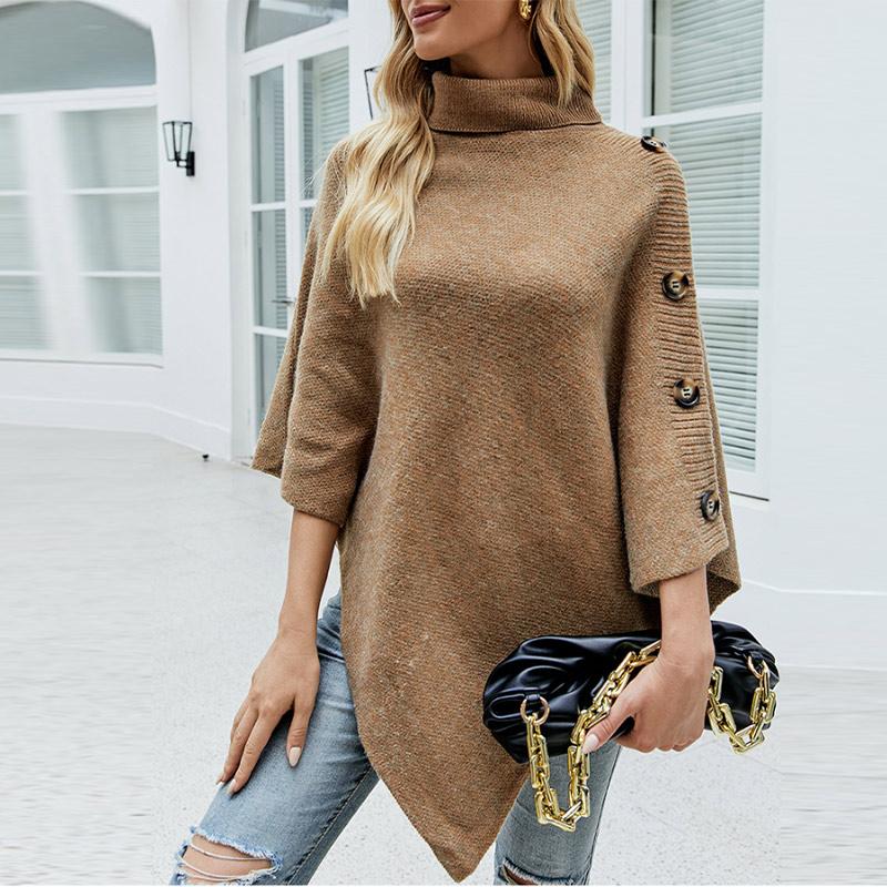

Women's Sweaters Oversized Knit Turtleneck Women Cloak Sweater Solid Raglan Sleeve Loose Pullovers Female 2021 Autumn Lady Elegant Jumper Ma, Pink