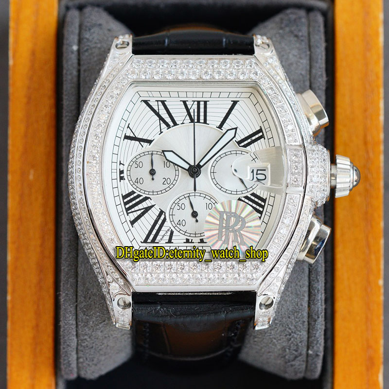 

TWF Tortue XL 6206020 Japan Miyota Quartz Chronograph Mens Watch White Roman Markers Dial Iced Out Diamonds Case Black Leather Strap eternity Stopwatch Watches, Watch waterproof production cost