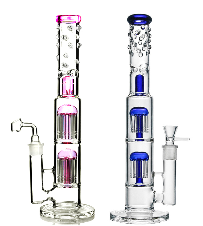 

hookahs Double 8 Arms tree Perc Big Bong Thick Glass Straight Water Pipe 15inches tall 18mm joint