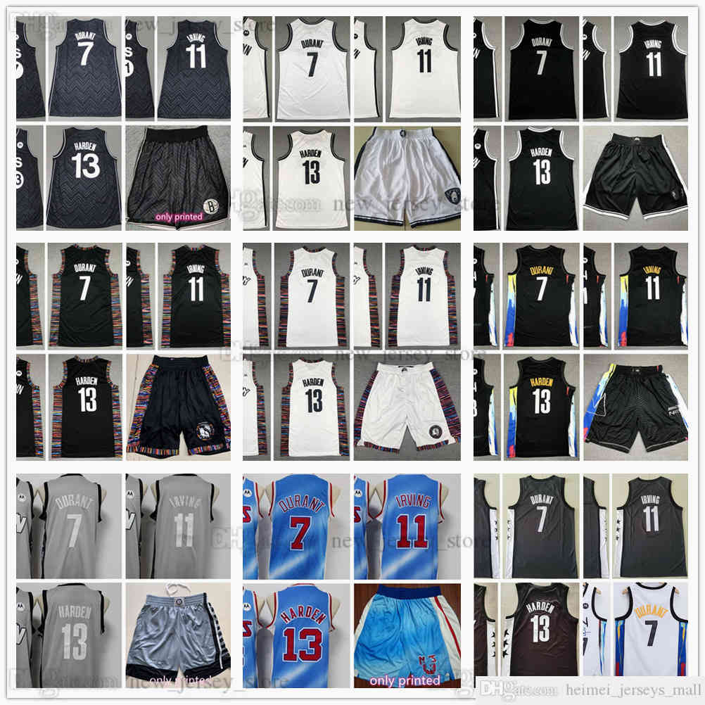 

News White City Basketball Jersey 13 Harden 7 Kevin 11 Kyrie Durant Irving Jerseys Top Quality Stitched Black Blue Gradual Change Short Man, As the picture