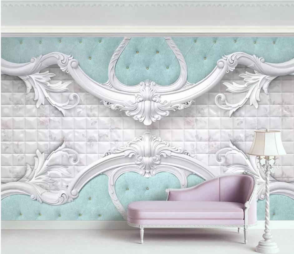 

Custom wallpaper 3d papel de parede murals luxury white embossed soft bag style plaid TV background wall paper, Blue
