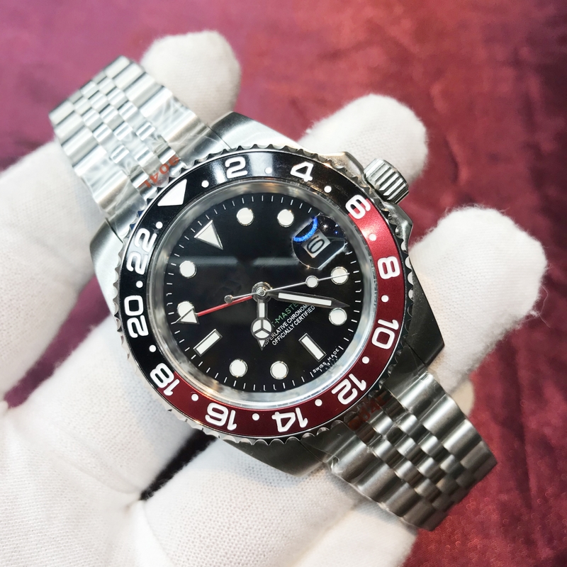 

20 Colours Men Watches 2813 black and red Ceramic bezel Black dial sapphire glass 904L stainless steel Luminous Mechanical waterproof wristwatches, Box