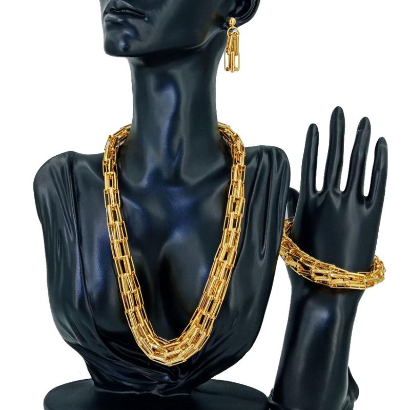 

Earrings & Necklace Mejewelry Dubai Gold Earring Series Fashion Nigerian Wedding African Jewelry Italian Women's Set FHK12210, Silver