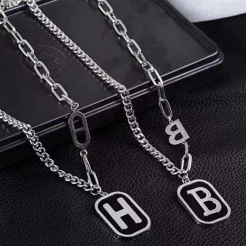 

Pendant Necklaces Korean Style Chain Sweater Jewelry Titanium Steel Black Letter Clothes Clavicle Chains