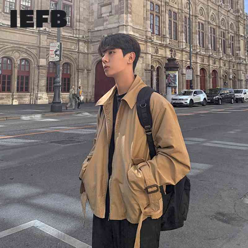 

IEFB /men's wear spring jacket Korean style trendy handsome vintage high street zipper short coat male loose 9Y3457 210524, Khaki
