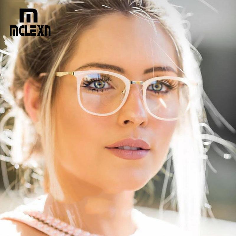 

Fashion Sunglasses Frames MCLEXN Women Glasses Frame Men Eyeglasses Optical Vintage Super Light Round Clear Lens, Black