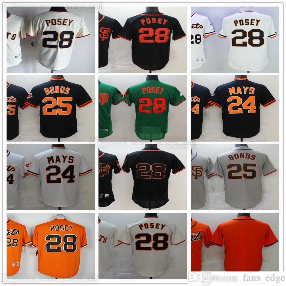 

Retro Stitched Baseball Jerseys 25 Barry Bonds 28 Buster Posey 24 Willie Mays Jersey Gray Black White Orange Blank No Number Name for Men, Blue;black