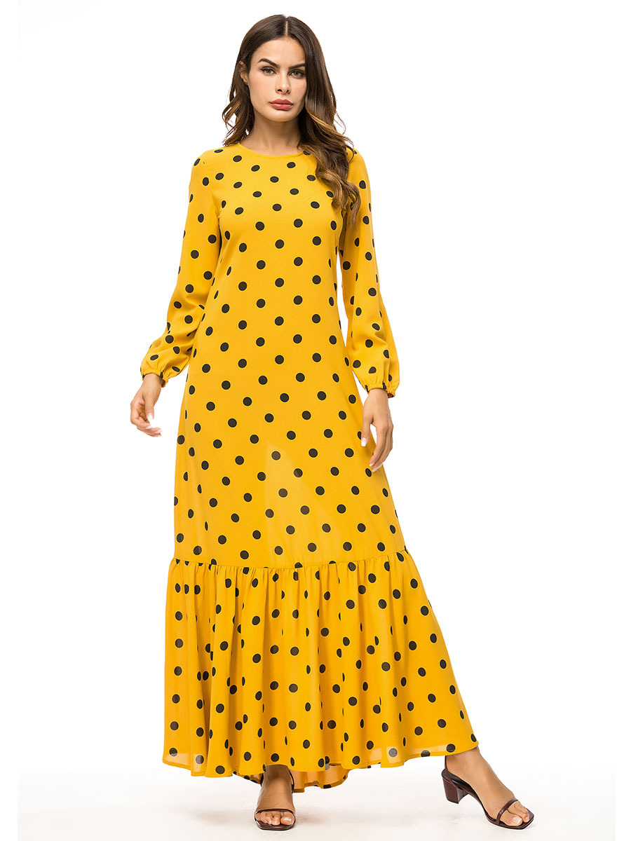 

Moroccan Kaftan Abaya Muslim Dress Women Ruffle Dot Turkey A-line Hijab Dresses Islamic Clothing Elbise Dubai Jilbab Vestidos
