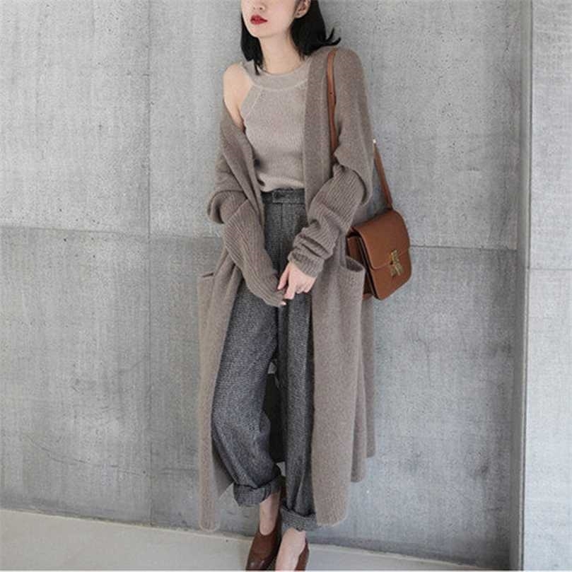 

Autumn Cashmere Sweater Coat Women Korean Style Cardigan Fashion Spring Female Long Cardigans Knitting Outfit 211206, Black