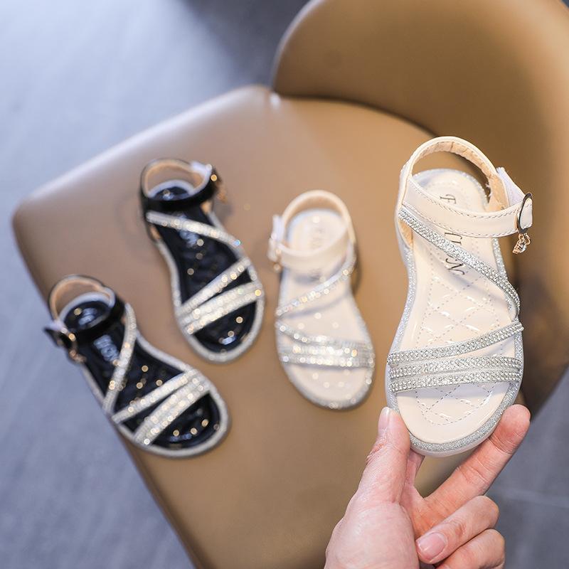 

Sandals Rhinestone Girls Fashion Kids Casual For Soft Leather Summer Children Teenages Shoes Beach, Black;red