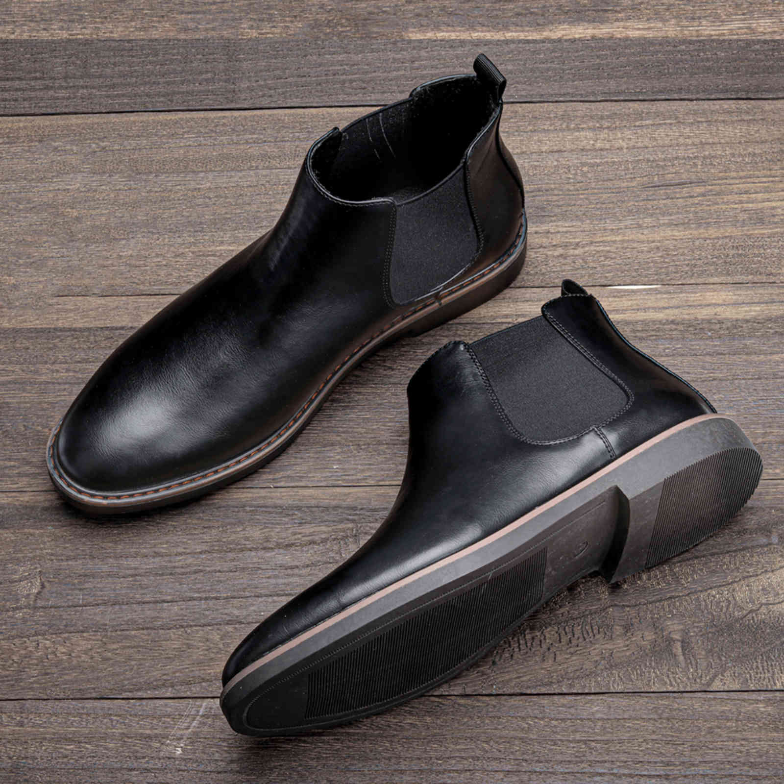 

Dress Shoes 40~46 Chelsea Boots Men Brand Comfortable Fashion Leather #KD5232 PV3O, Black