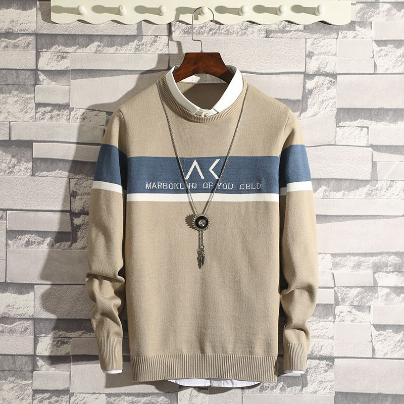 

sweater knit autumn and winter men's t shirt collar fake two piece pullover color matching baseline fashion 37, White;black