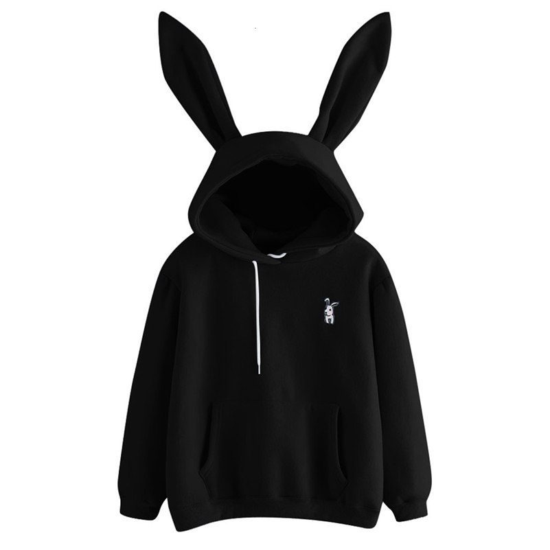 

Women's Cute Bunny Girl Hoodie Casual cute longsleeve Sweatshirt Pullover with Ears S-XL ladies top Sweatershirt SH190911, Black