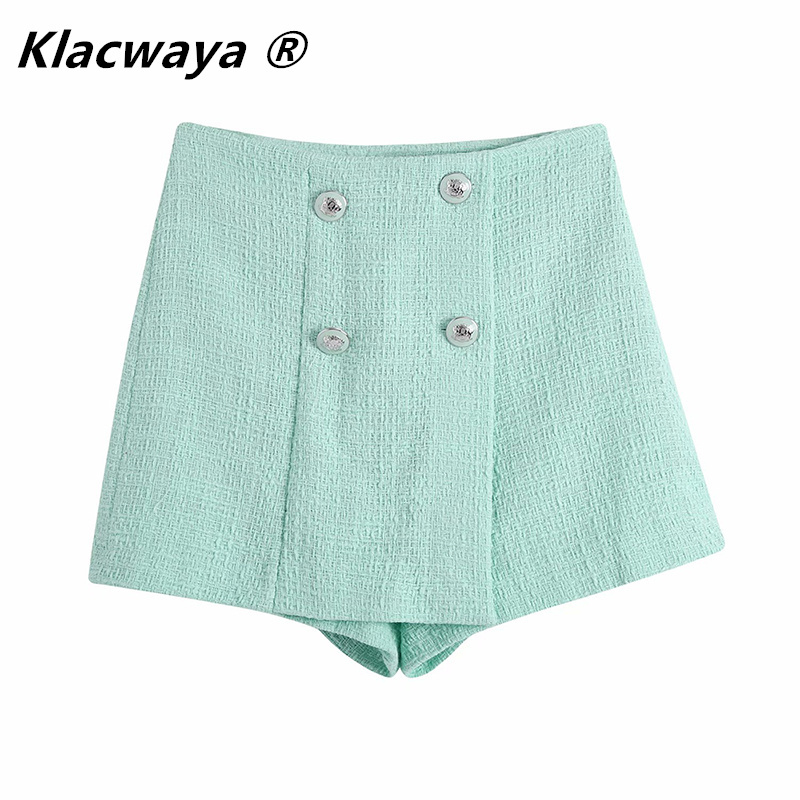 

Za Women's Spring Textured High Waist Double Breasted Button Ornament Short A- Line Pants Skirt 210521, As shown-pants