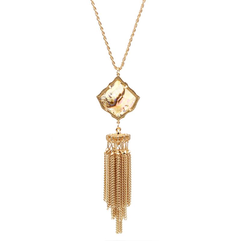 

Pendant Necklaces 2021 Arrivals Fashion Jewelry Long Chain Kite Face Inlay AB Stone Tassel Necklace For Women Sweater Accessories, Silver