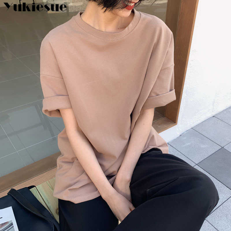 

summer autumn Women 6 Colors T-shirt Casual Short Sleeve Loose Bottoming Solid loose Female Basic Thick Tops Shirt 210608, Dark gray