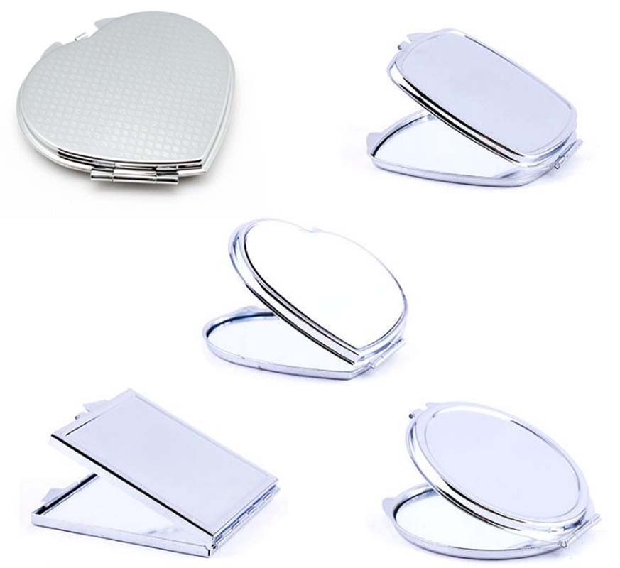 

50pcs DIY Makeup Mirrors Portable Compact Mirror Iron 2 Face Sublimation Blank Plated Aluminum Cosmetic Decoration Girl Gift