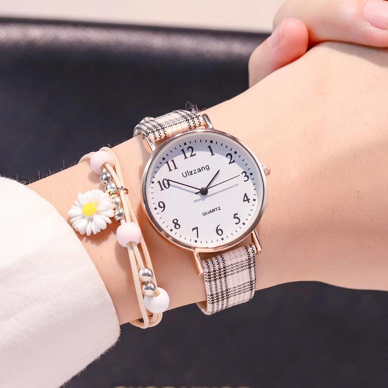 

Wristwatches Fresh Stripe Leather Women Watches Ulzzang Fashion Brand Ladies Simple Number Scale Retro Female Quartz Clock W9838, Slivery;brown