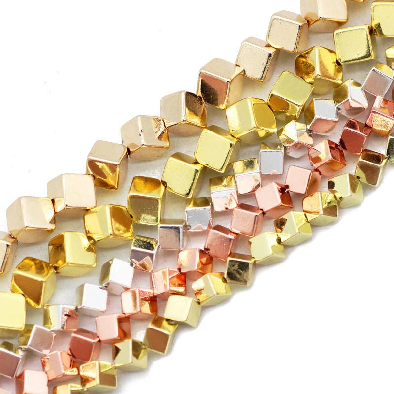 

Other Gold Silvers Rose Diagonal Square Cube Hematite 4/6MM Natural Stone Spacer Loose Beads For Jewelry Making Diy Bracelets Pendant