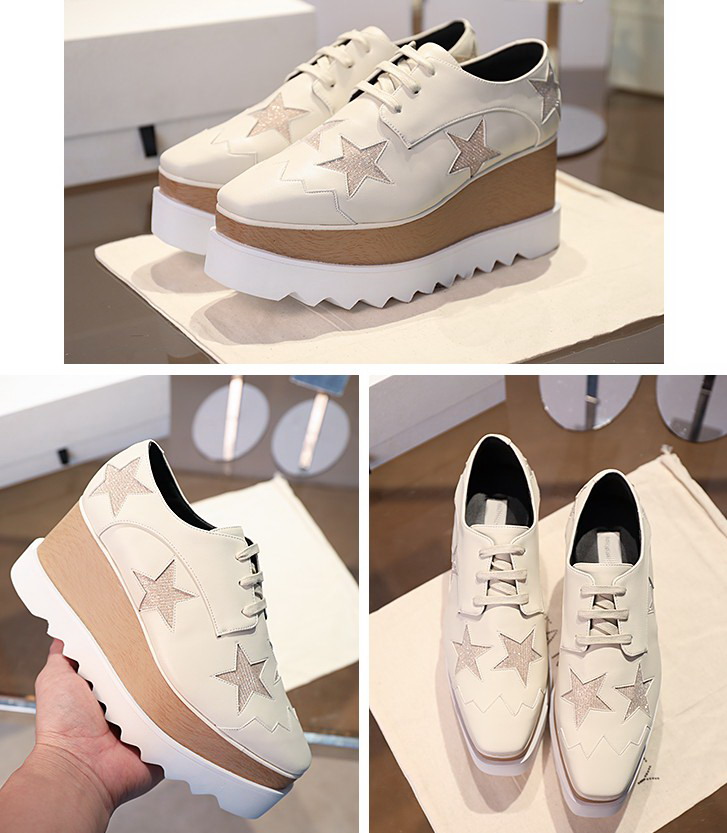 

Real leather square slope thick Stella Britt Shoe Elyse Brushed Star Shoes Platform Derbys Wedge Lace-up Fashion boots 33-41, Pink