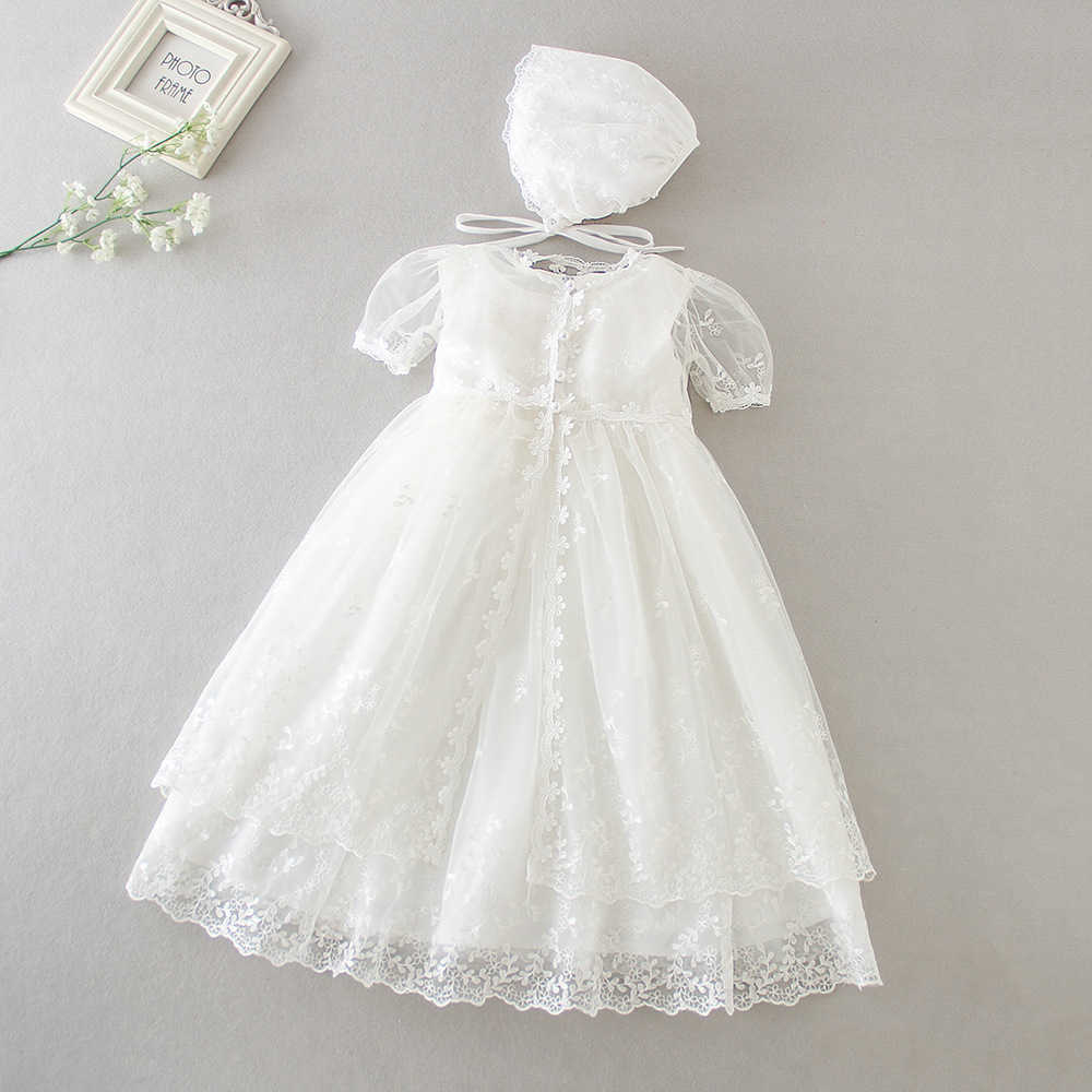 

3Pcs Baby Girl Christening Lace Dress borns Infant White Dresses Children Birthday Outfit Toddler Baptism Boutique Clothes 210615