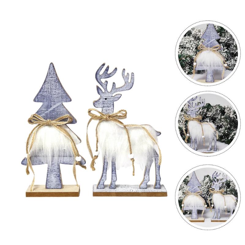 

Christmas Decorations 2Pcs Xmas Tree Elk Adornment Home Wooden Plush Decor Party Ornament Grey