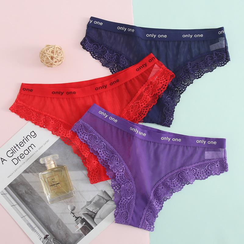 

Women's Panties Women Sexy Lace Underwears Female Temptation Low-waist Underpants Transparent Hollow Out Ladies Briefs Girls Lingerie, S12-hongse