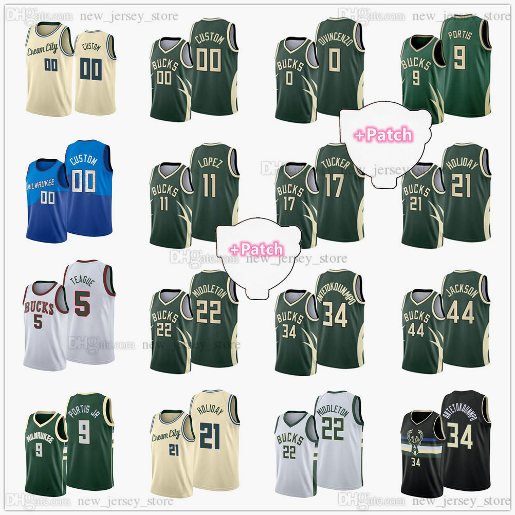 

Custom 6 Patch New Season Printed Basketball Jerseys 34 Giannis 22 Khris Antetokounmpo Middleton 0 MarJon Beauchamp 21 Jrue 11 Brook Holiday Lopez 12 Grayson Allen, Same as picture