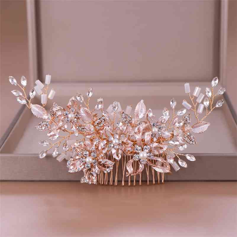 

Trendy Rose gold Wedding Hair Combs Accessories for Bridal Crystal Headpiece ornaments Jewelry 210616, Slivery;golden
