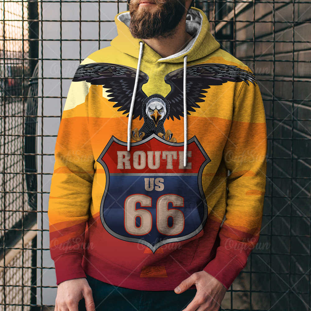 

us highway 66 fashion new 3d sweater digital print street trend loose sports hoodie5dfv, Black