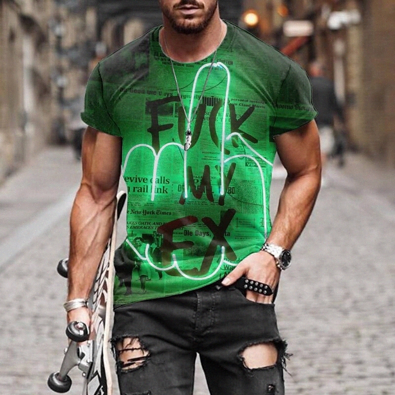 Men's Tee T shirt 3D Print Graphic Round Neck Casual Daily 3D Print Short Sleeve Tops Fashion Designer Cool Comfortable Green 96aV#