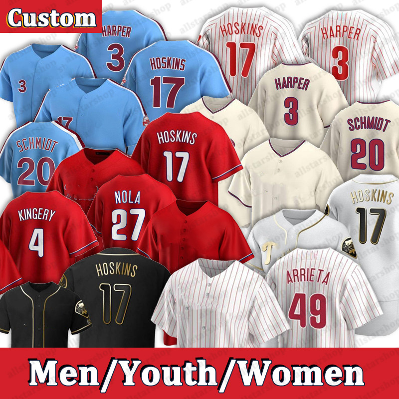 

2021 Baseball Jerseys Andrew 22 McCutchen Bryce 3 Harpe Aaron 27 Nola JT 10 Realmuto Rhys 17 Hoskins Men Women Youth Custom Jersey, As pic