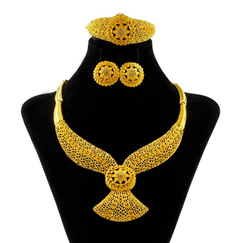 

Earrings & Necklace 2021 Dubai Fashion Women 24 Gold Jewelry Crystal Ring Bridal Wedding Gift Accessories Sets, Silver